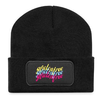 Gluten free geschwungen bunt - Recycelte Patch Beanie - Schwarz - Vorne