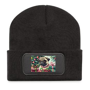 Mignon carlin de Noël avec des cadeaux - Beanie recyclé à patch - charbon - Devant