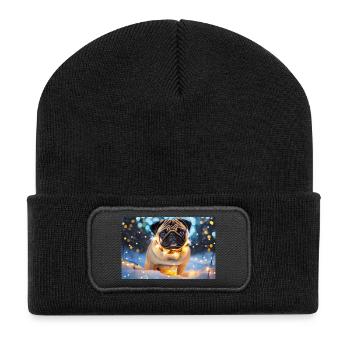 Cute Pug with Christmas Lights - Recycled Patch Beanie - black - Front
