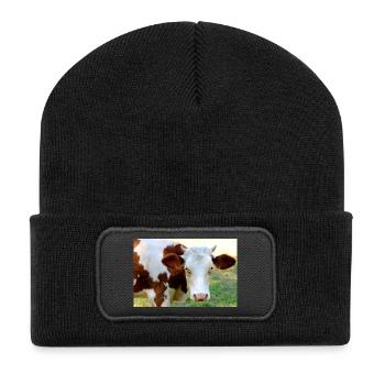 Affiche de vache - Beanie recyclé à patch - noir - Devant