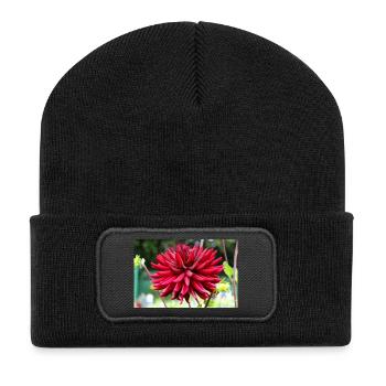 Dahlia Fleur Rouge, Fleur - Beanie recyclé à patch - noir - Devant