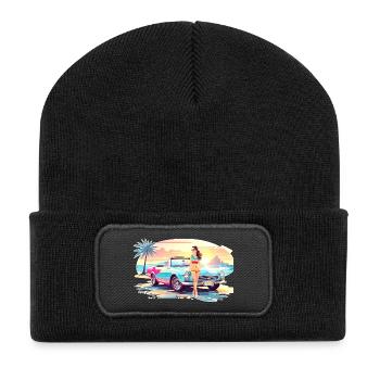 Mädchen mit Sportwagen 2 - Recycelte Patch Beanie - Schwarz - Vorne