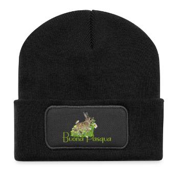 Frohe Ostern - Recycelte Patch Beanie - Schwarz - Vorne