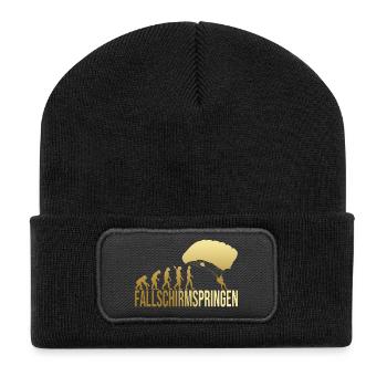 Evolution Fallschirmspringen - Recycelte Patch Beanie - Schwarz - Vorne