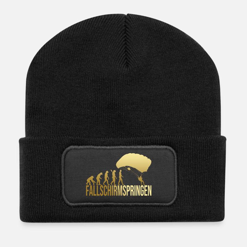 Evolution Fallschirmspringen - Recycelte Patch Beanie - Schwarz