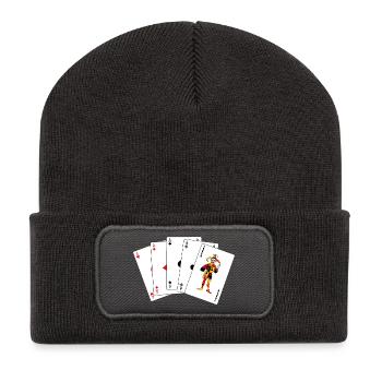 Fünf Karten Fünf gleiche Karten - Recycelte Patch Beanie - Dunkelgrau - Vorne