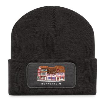 Heppenheim Altstadt., Amtsgasse Fachwerk, Odenwald - Recycelte Patch Beanie - Dunkelgrau - Vorne