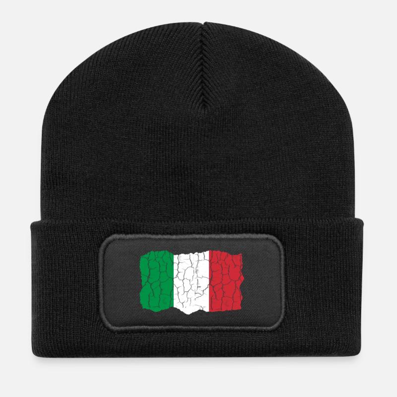 Italy Flag Design Grunge Style - Recycled Patch Beanie - black