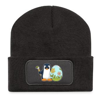 Oeuf de Pâques pingouin - Beanie recyclé à patch - charbon - Devant