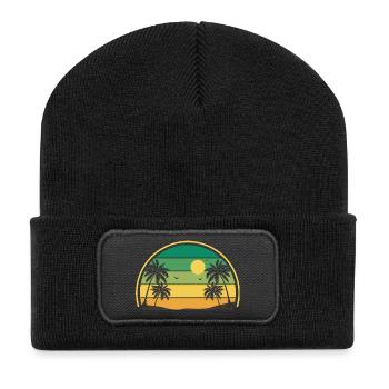 Retro Sommer Sonnenuntergang - Recycelte Patch Beanie - Schwarz - Vorne