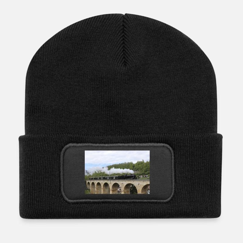 SBB locomotive on viaduct - Recycled Patch Beanie - black