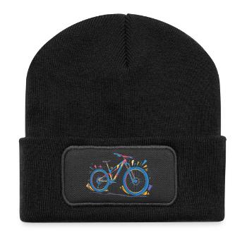 Vibrant Mountain Bike Illustration - Recycled Patch Beanie - black - Front