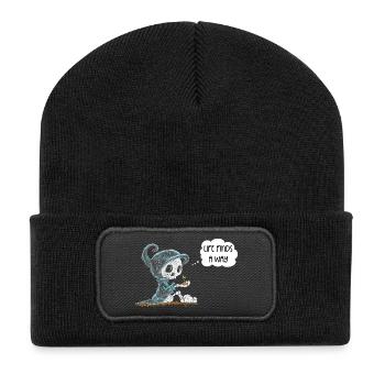 Skelett Hält Pflanze Hoffnung Neuentstehung Spruch - Recycelte Patch Beanie - Schwarz - Vorne