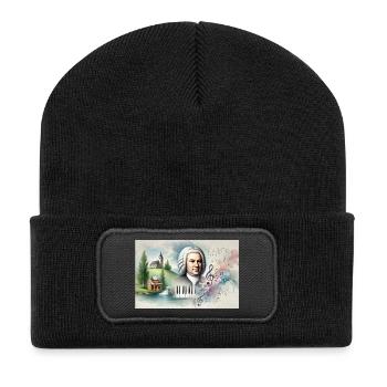 Johann Sebastian Bach: Porträt in vielen Malstilen - Recycelte Patch Beanie - Schwarz - Vorne