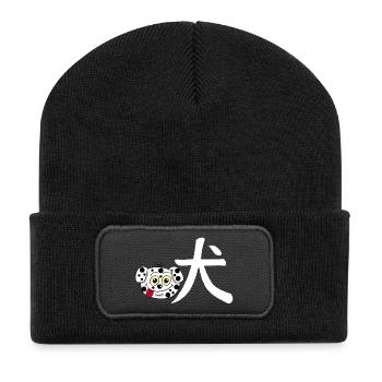 Chien manga (blanc) - Beanie recyclé à patch - noir - Devant