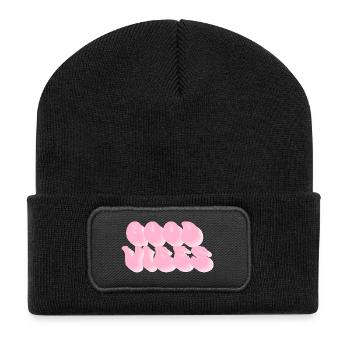 Positive Stimmung – Retro Bubble Schrift - Recycelte Patch Beanie - Schwarz - Vorne