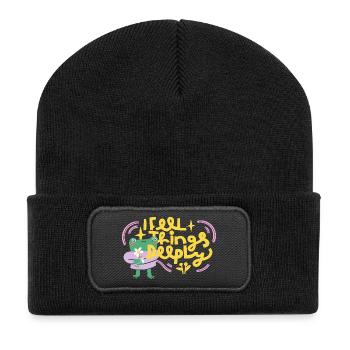 Je ressens les choses profondément – Grenouille émotionnelle - Beanie recyclé à patch - noir - Devant
