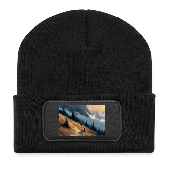 Berglandschaft Illustration Poster - Recycelte Patch Beanie - Schwarz - Vorne