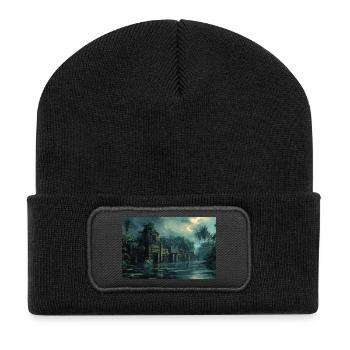 Poster Illustration Zerstörte Dschungellandschaft - Recycelte Patch Beanie - Schwarz - Vorne