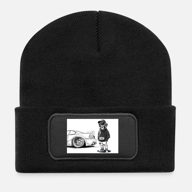 Tuner Dackel - Recycelte Patch Beanie - Schwarz