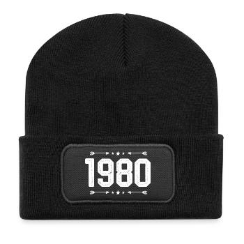 jahrgang 1980 vintage 45. Geburtstag 1980. - Recycelte Patch Beanie - Schwarz - Vorne