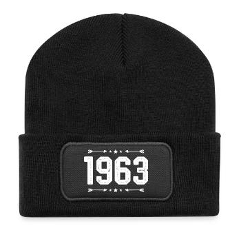 jahrgang 1963 vintage 62. Geburtstag 1963 - Recycelte Patch Beanie - Schwarz - Vorne
