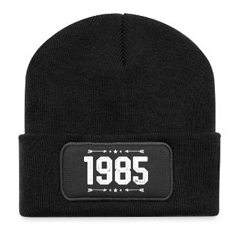 jahrgang 1985 vintage 40. Geburtstag 1985 - Recycelte Patch Beanie - Schwarz - Vorne