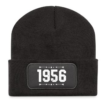 jahrgang 1956 vintage 69. Geburtstag 1956 - Recycelte Patch Beanie - Dunkelgrau - Vorne