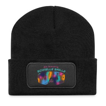 Schnelle Brille Modus - Recycelte Patch Beanie - Schwarz - Vorne