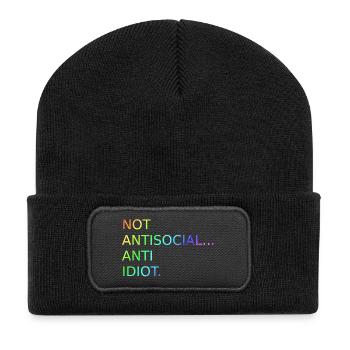 Nicht Antisozial Anti Idiot | Spruch | Lustig - Recycelte Patch Beanie - Schwarz - Vorne