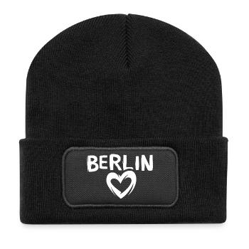 Ich liebe Berlin - Herzsymbol Berliner - Recycelte Patch Beanie - Schwarz - Vorne