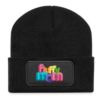 Fluffy Mom – Fluffy 3D Typography - Recycled Patch Beanie - black - Front