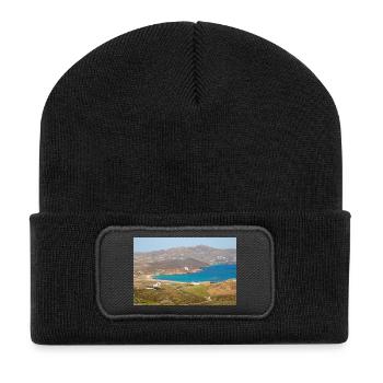 Paralia Ftelias Strand Mykonos Insel Südägäis - Recycelte Patch Beanie - Schwarz - Vorne
