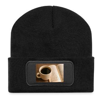 Livre et café - Beanie recyclé à patch - noir - Devant