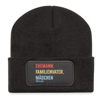 Ehemann Familienvater Mädchen Für Alles (3C) - Recycelte Patch Beanie - Dunkelgrau - Vorne