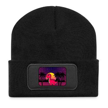 Dino Retro Wave - Recycelte Patch Beanie - Schwarz - Vorne