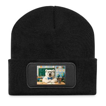 Süßer Bär Wissenschaftler mit Brille - Recycelte Patch Beanie - Schwarz - Vorne