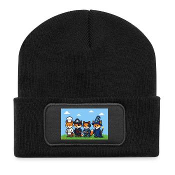 Pixel art fox group in fantasy world - Recycled Patch Beanie - black - Front
