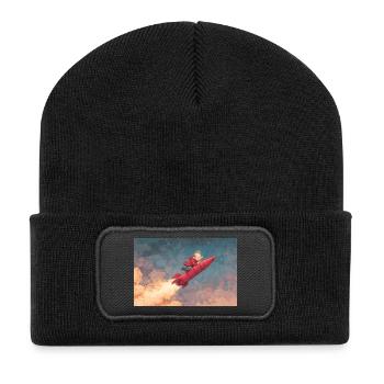 Illustration fantaisiste de tour de fusée - Beanie recyclé à patch - noir - Devant