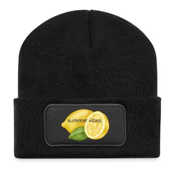 Sommerliche Zitronenfrische Design - Recycelte Patch Beanie - Schwarz - Vorne
