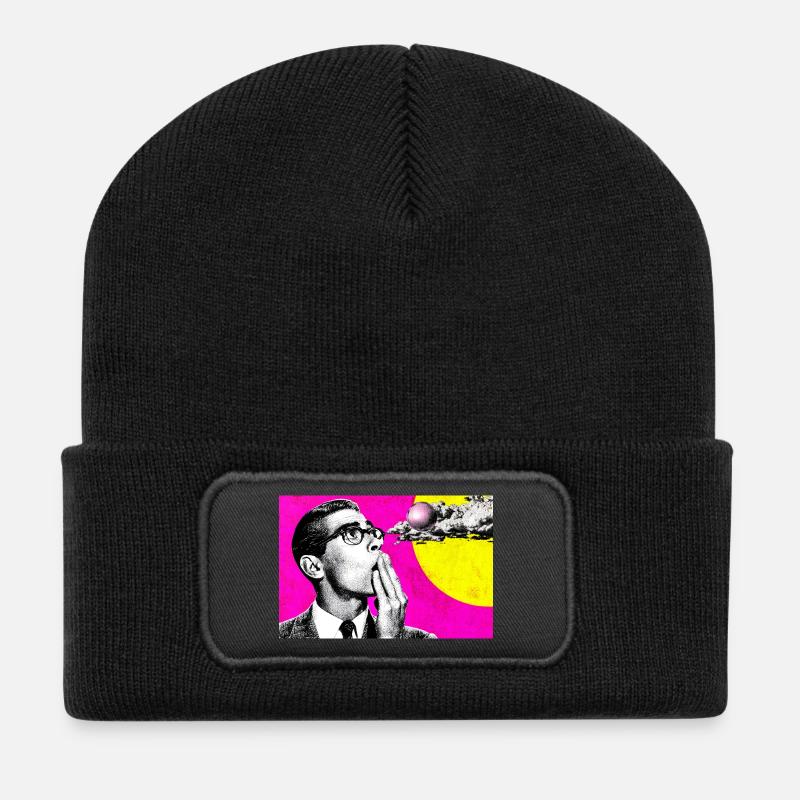 Retro Innovatives und surreales Denken - Recycelte Patch Beanie - Schwarz