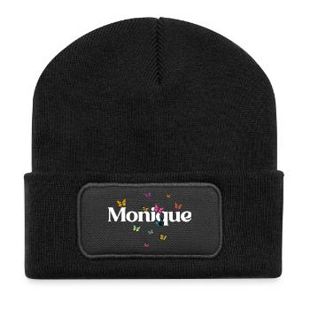 Beau prénom de fille avec des papillons MONIQUE - Beanie recyclé à patch - noir - Devant