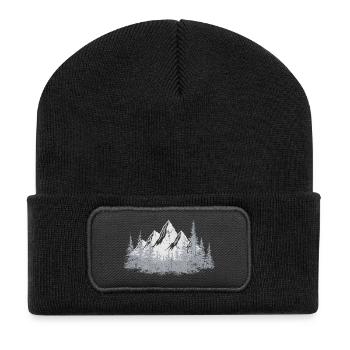 Ruhige Bergwald-Silhouette - Recycelte Patch Beanie - Schwarz - Vorne