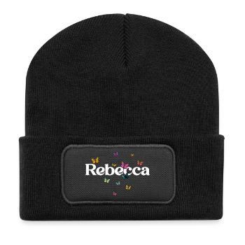 Beau prénom de fille avec des papillons REBECCA - Beanie recyclé à patch - noir - Devant