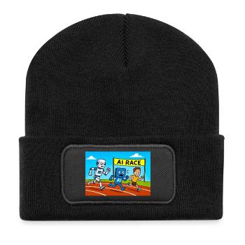 AI Race Running Cartoon Design - Recycled Patch Beanie - black - Front
