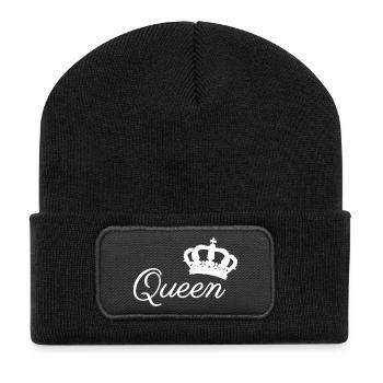 Elegantes Queen Crown Typografie-Design - Recycelte Patch Beanie - Schwarz - Vorne
