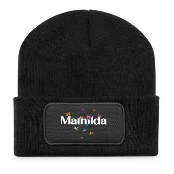 Schöner Mädchenname mit Schmetterlingen MATHILDA - Recycelte Patch Beanie - Schwarz - Vorne