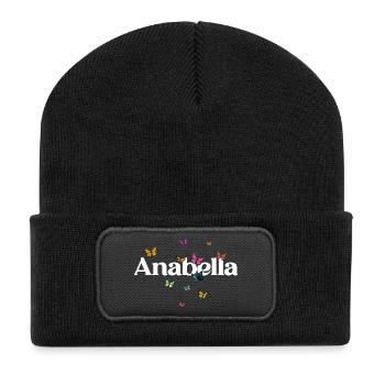 Beau prénom de fille avec des papillons ANABELLA - Beanie recyclé à patch - noir - Devant