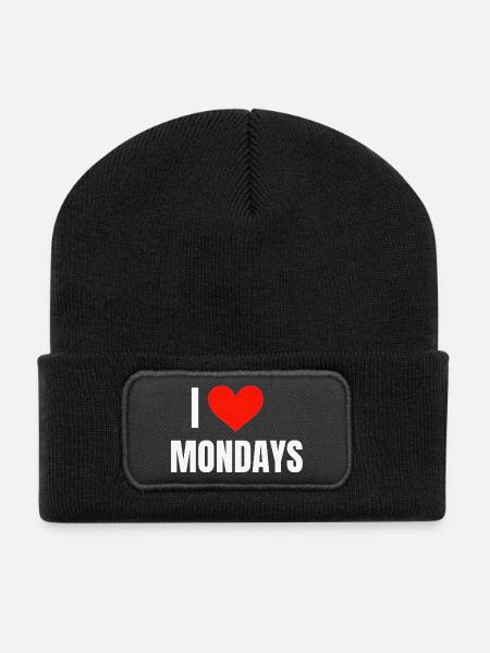 I ❤️ Lundis - Beanie recyclé à patch - noir
