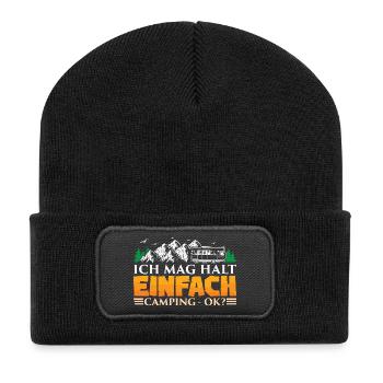 Camper Camping Wohnwagen Spruch - Recycelte Patch Beanie - Schwarz - Vorne